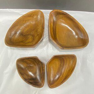 Vintage Monkey Pod Style Wood Triangle Nut Candy Trinket Bowls Set Of 4